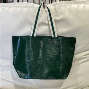 Saks Fifth Avenue Green Textured Tote Bag